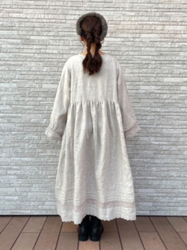 立川限定】リネンスキッパーワンピース（ブラック/ボルドー/ブラウン  