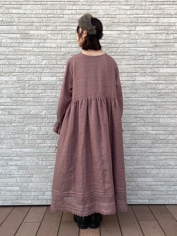立川限定】リネンスキッパーワンピース（ブラック/ボルドー/ブラウン  