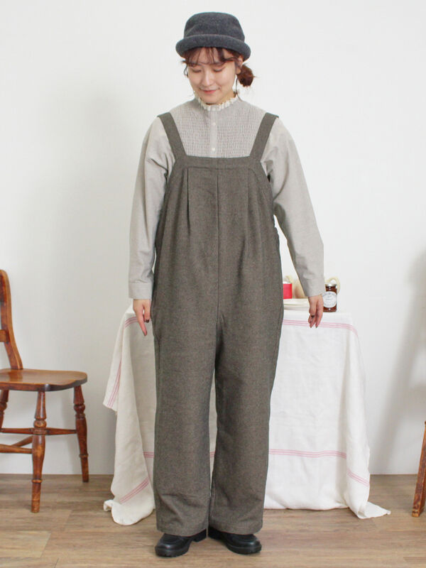 セール】 ウール混タックサロペット（ブラック/ワンピース/サロペット