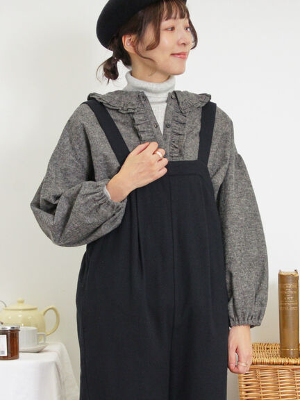 ウール混タックサロペット（ブラック）｜Samansa Mos2（サマンサ モスモス）通販