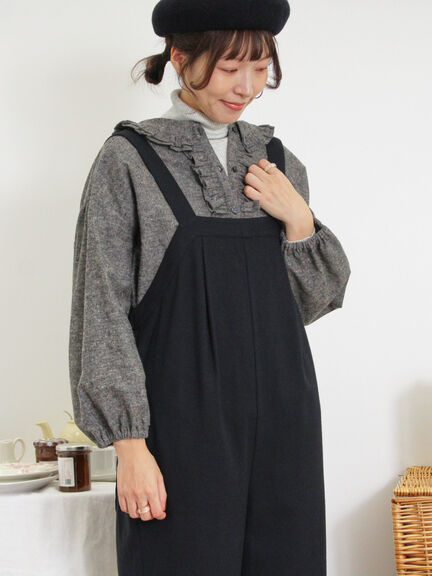 ウール混タックサロペット（ブラック）｜Samansa Mos2（サマンサ モスモス）通販
