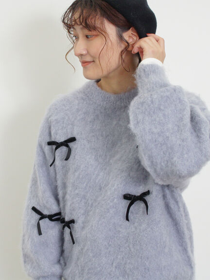 ベロアリボン付ニット（チャコールグレー/サックスブルー/キナリ）｜Samansa Mos2（サマンサ モスモス）通販