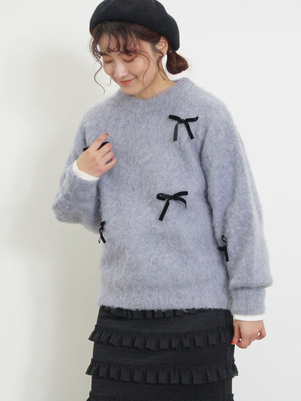 ベロアリボン付ニット（チャコールグレー/サックスブルー/キナリ）｜Samansa Mos2（サマンサ モスモス）通販