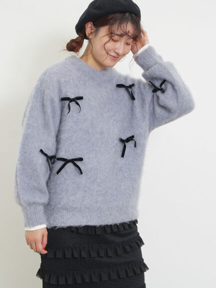 ベロアリボン付ニット（チャコールグレー/サックスブルー/キナリ）｜Samansa Mos2（サマンサ モスモス）通販