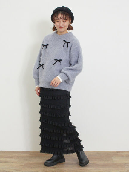 ベロアリボン付ニット（チャコールグレー/サックスブルー/キナリ）｜Samansa Mos2（サマンサ モスモス）通販