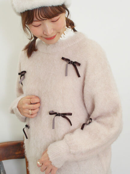 ベロアリボン付ニット（チャコールグレー/サックスブルー/キナリ）｜Samansa Mos2（サマンサ モスモス）通販