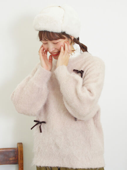 ベロアリボン付ニット（チャコールグレー/サックスブルー/キナリ）｜Samansa Mos2（サマンサ モスモス）通販