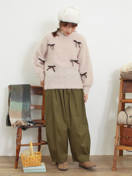 ベロアリボン付ニット（チャコールグレー/サックスブルー/キナリ）｜Samansa Mos2（サマンサ モスモス）通販