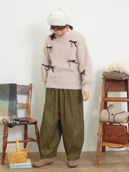 ベロアリボン付ニット（チャコールグレー/サックスブルー/キナリ）｜Samansa Mos2（サマンサ モスモス）通販