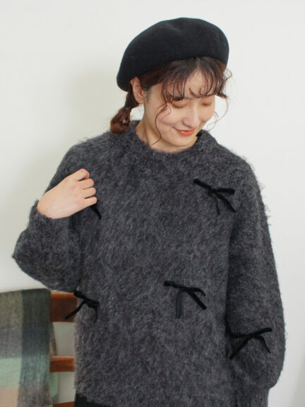 ベロアリボン付ニット（チャコールグレー/サックスブルー/キナリ）｜Samansa Mos2（サマンサ モスモス）通販