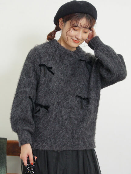 ベロアリボン付ニット（チャコールグレー/サックスブルー/キナリ）｜Samansa Mos2（サマンサ モスモス）通販