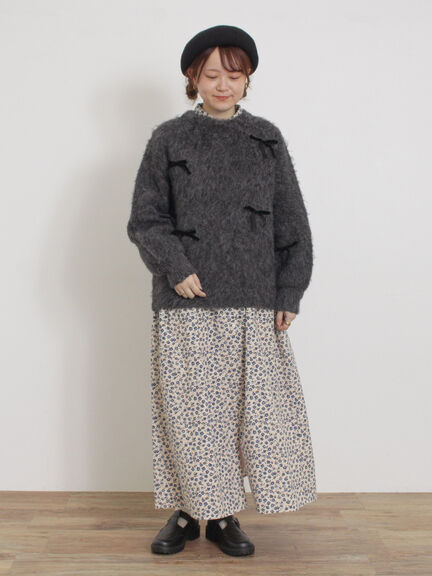 ベロアリボン付ニット（チャコールグレー/サックスブルー/キナリ）｜Samansa Mos2（サマンサ モスモス）通販