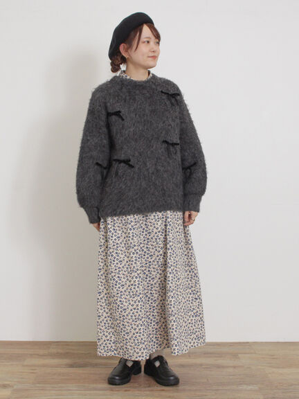 ベロアリボン付ニット（チャコールグレー/サックスブルー/キナリ）｜Samansa Mos2（サマンサ モスモス）通販