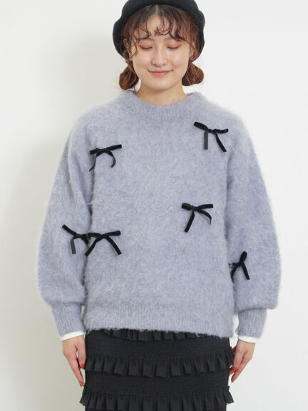 ベロアリボン付ニット（チャコールグレー/サックスブルー/キナリ）｜Samansa Mos2（サマンサ モスモス）通販