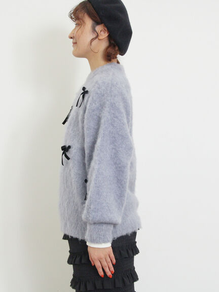 ベロアリボン付ニット（チャコールグレー/サックスブルー/キナリ）｜Samansa Mos2（サマンサ モスモス）通販