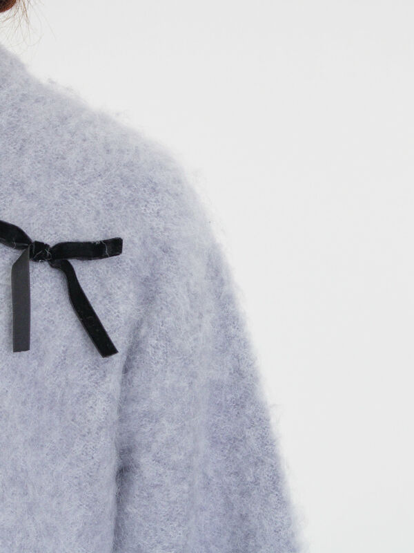 セール】 ベロアリボン付ニット（チャコールグレー/サックスブルー  