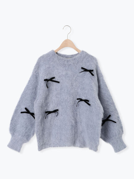 ベロアリボン付ニット（チャコールグレー/サックスブルー/キナリ）｜Samansa Mos2（サマンサ モスモス）通販