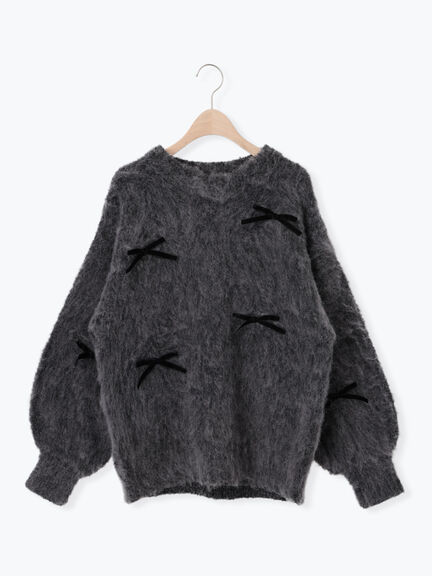 ベロアリボン付ニット（チャコールグレー/サックスブルー/キナリ）｜Samansa Mos2（サマンサ モスモス）通販