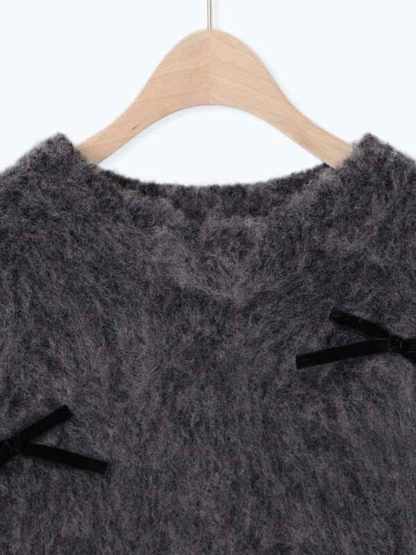 セール】 ベロアリボン付ニット（チャコールグレー/サックスブルー  