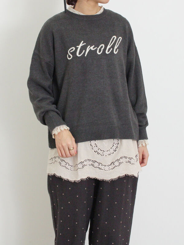 セール】 お皿モチーフ刺繍エプロン付スカート（オフホワイト