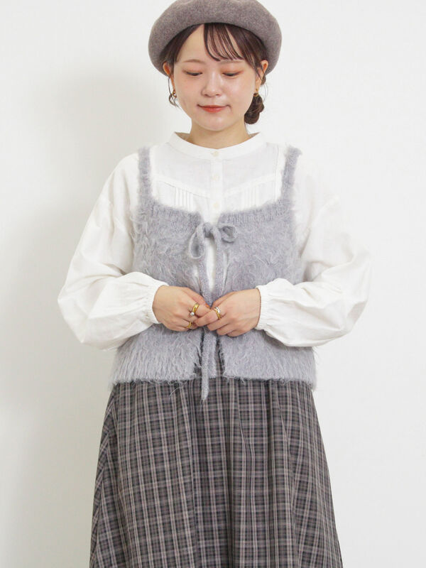 セール】 前後2WAY起毛ニットビスチェ（チャコールグレー/ベージュ