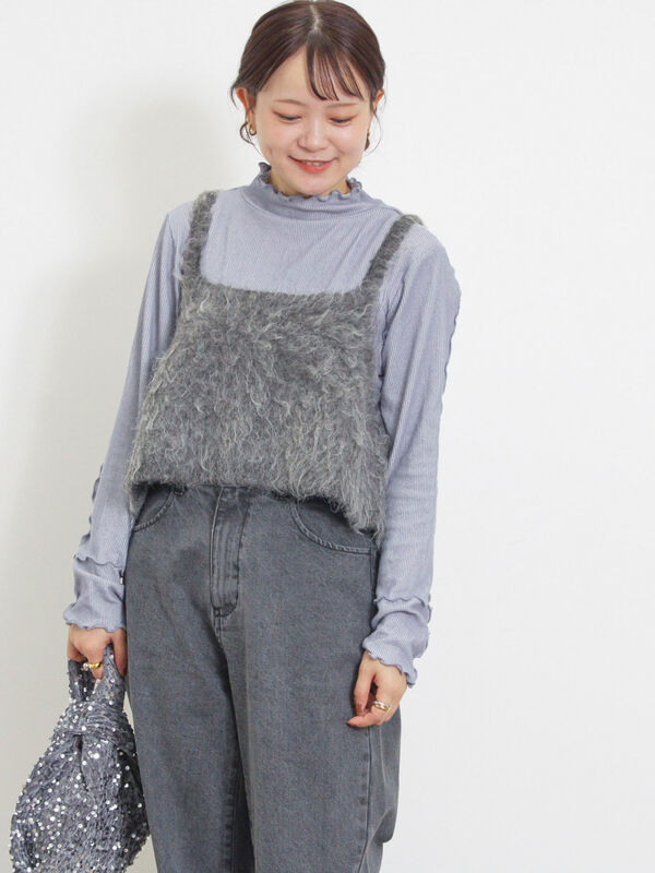 セール】 前後2WAY起毛ニットビスチェ（チャコールグレー/ベージュ