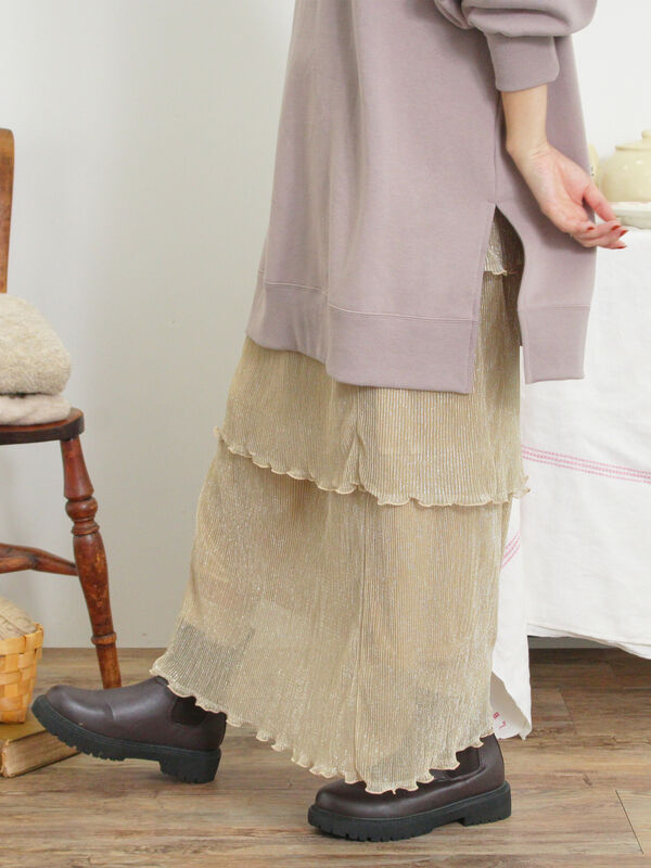 ◎ラメプリーツティアードスカート（ベージュ）｜Samansa Mos2（サマンサ モスモス）通販