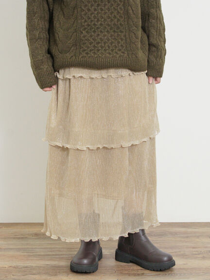 ◎ラメプリーツティアードスカート（ベージュ）｜Samansa Mos2（サマンサ モスモス）通販