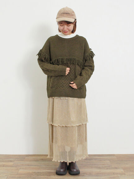 ◎ラメプリーツティアードスカート（ベージュ）｜Samansa Mos2（サマンサ モスモス）通販