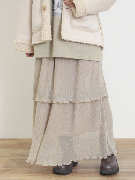 ◎ラメプリーツティアードスカート（ベージュ）｜Samansa Mos2（サマンサ モスモス）通販