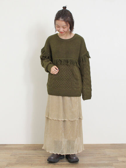 ◎ラメプリーツティアードスカート（ベージュ）｜Samansa Mos2（サマンサ モスモス）通販