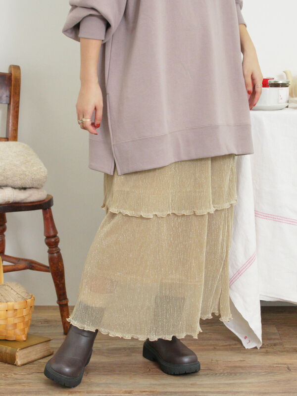 セール】 ◎ラメプリーツティアードスカート（ベージュ/ボトムス