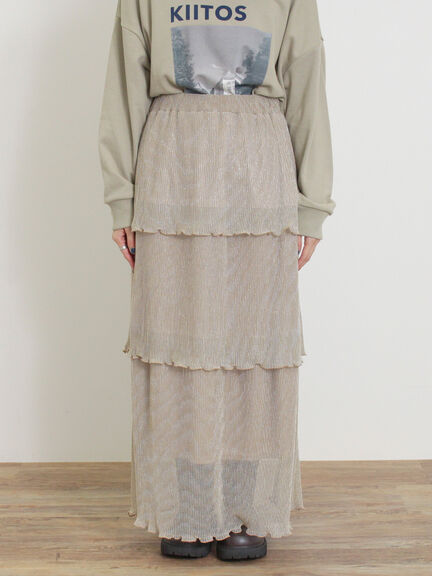 ◎ラメプリーツティアードスカート（ベージュ）｜Samansa Mos2（サマンサ モスモス）通販