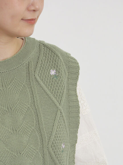 花刺繍脇リボンベスト（ブラック/ベージュ/グリーン/キナリ）｜Samansa Mos2（サマンサ モスモス）通販