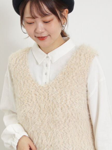 ミックスモールフェザーベスト（オフホワイト/ブラック）｜Samansa Mos2（サマンサ モスモス）通販