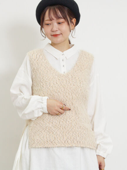 ミックスモールフェザーベスト（オフホワイト/ブラック）｜Samansa Mos2（サマンサ モスモス）通販