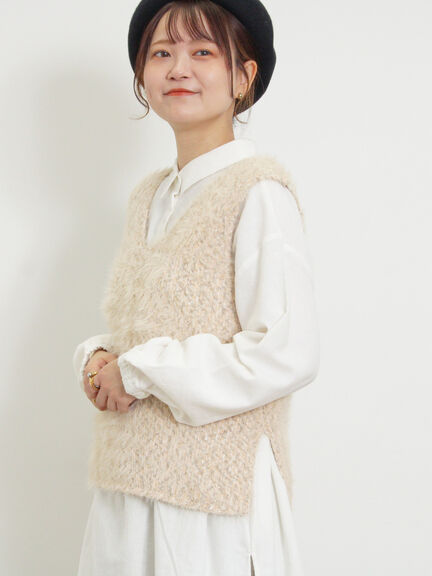 ミックスモールフェザーベスト（オフホワイト/ブラック）｜Samansa Mos2（サマンサ モスモス）通販