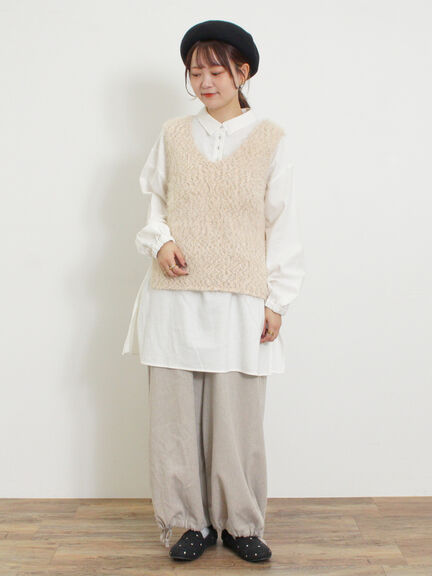 ミックスモールフェザーベスト（オフホワイト/ブラック）｜Samansa Mos2（サマンサ モスモス）通販