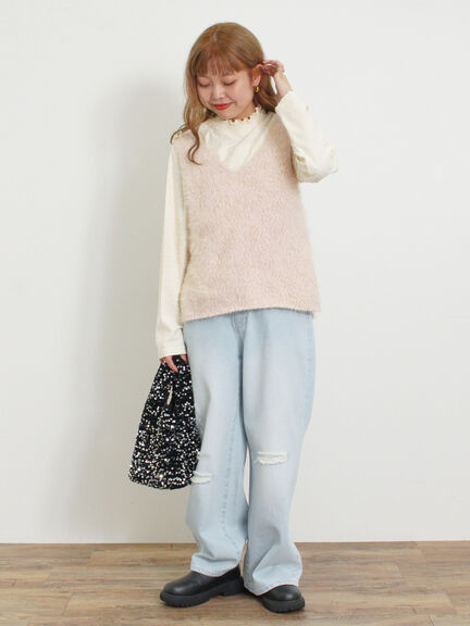 ミックスモールフェザーベスト（オフホワイト/ブラック）｜Samansa Mos2（サマンサ モスモス）通販