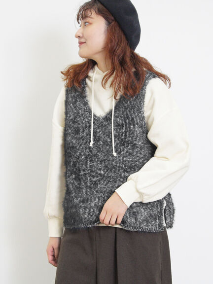 ミックスモールフェザーベスト（オフホワイト/ブラック）｜Samansa Mos2（サマンサ モスモス）通販