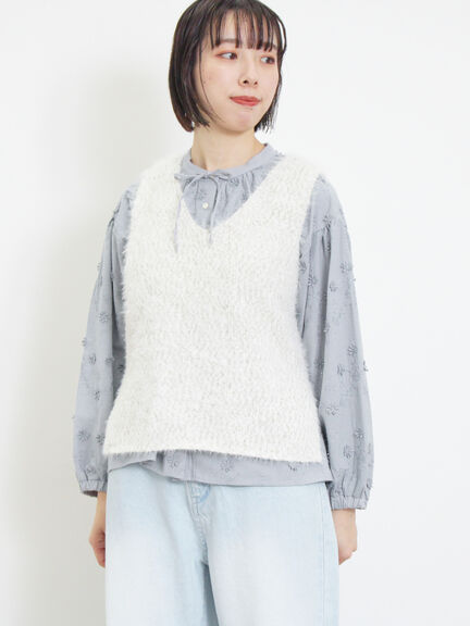 ミックスモールフェザーベスト（オフホワイト/ブラック）｜Samansa Mos2（サマンサ モスモス）通販