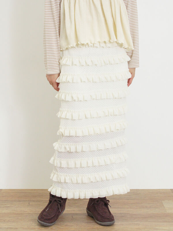 オーバーレースフリルナロースカート（オフホワイト）｜Samansa Mos2（サマンサ モスモス）通販