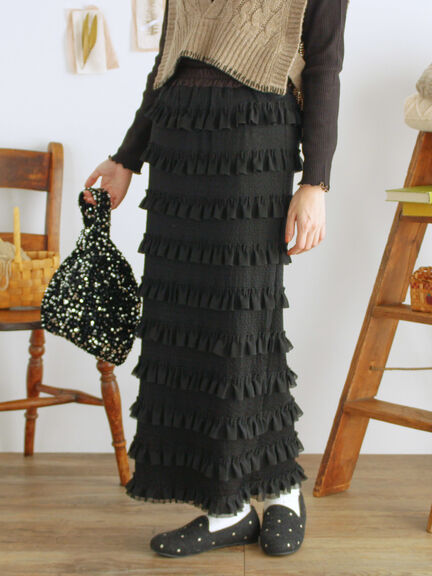 オーバーレースフリルナロースカート（オフホワイト/ブラック/サックスブルー）｜Samansa Mos2（サマンサ モスモス）通販