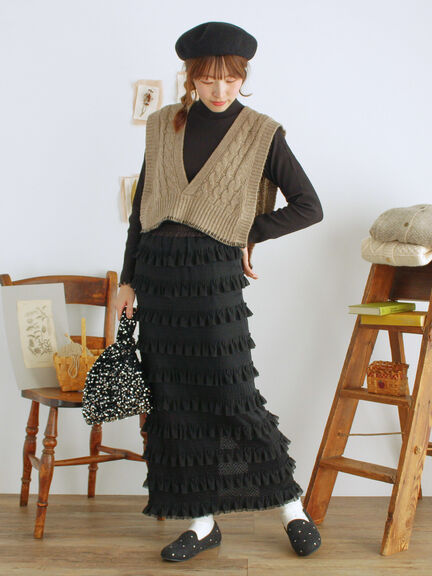 オーバーレースフリルナロースカート（オフホワイト/ブラック/サックスブルー）｜Samansa Mos2（サマンサ モスモス）通販