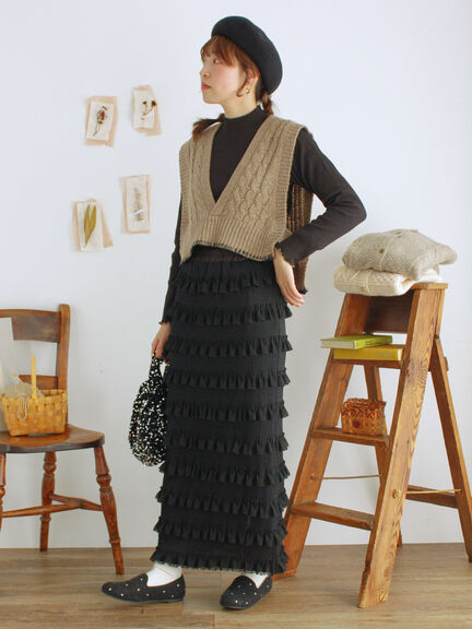 オーバーレースフリルナロースカート（オフホワイト/ブラック/サックスブルー）｜Samansa Mos2（サマンサ モスモス）通販