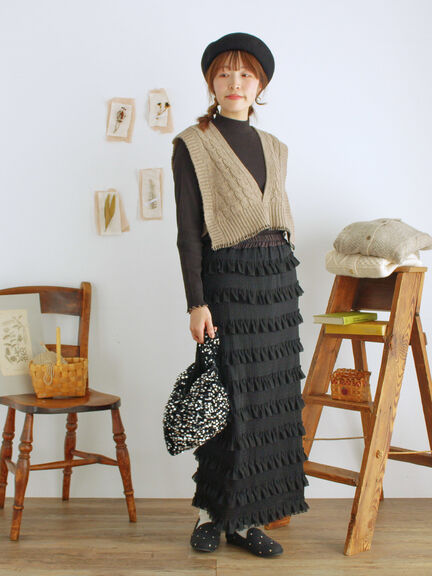 オーバーレースフリルナロースカート（オフホワイト/ブラック/サックスブルー）｜Samansa Mos2（サマンサ モスモス）通販