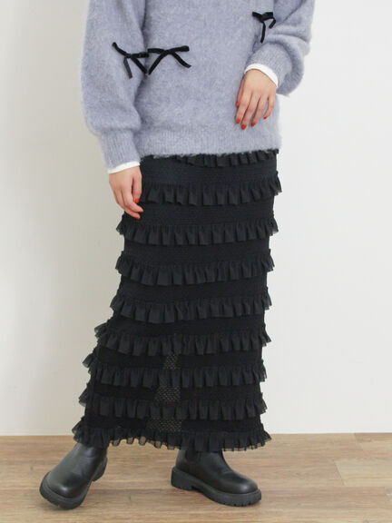 オーバーレースフリルナロースカート（オフホワイト/ブラック/サックスブルー）｜Samansa Mos2（サマンサ モスモス）通販