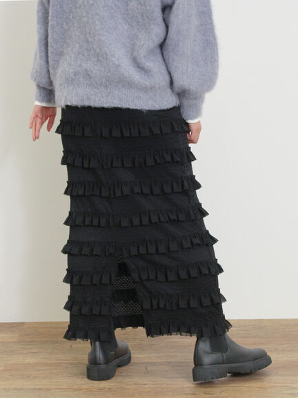 オーバーレースフリルナロースカート（オフホワイト/ブラック/サックスブルー）｜Samansa Mos2（サマンサ モスモス）通販