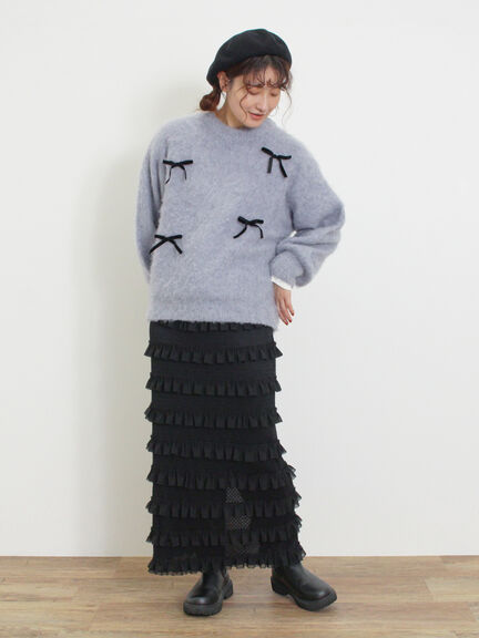 オーバーレースフリルナロースカート（オフホワイト/ブラック/サックスブルー）｜Samansa Mos2（サマンサ モスモス）通販