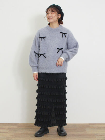 オーバーレースフリルナロースカート（オフホワイト/ブラック/サックスブルー）｜Samansa Mos2（サマンサ モスモス）通販